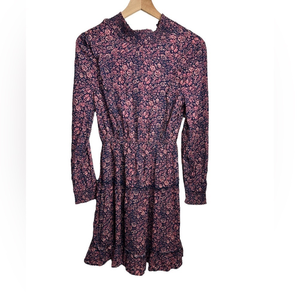 Susina Floral Mock Neck Tiered Prairie Dress Sz XS NEW Tiered Boho Navy Pink‎